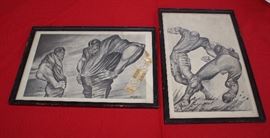C.1950's Litho's by Ernie Barnes Football Lineman & Hand-off