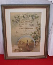Framed Victorian Era Wedding License 1896