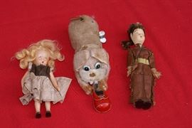 Old Celluloid Dolls & Old Dog Wind-up Toy