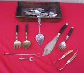 Vintage Silver Plate & Brass Flatware & Serving Utensils 