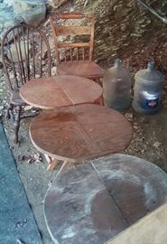 water jugs, antique chairs, vintage folding tables