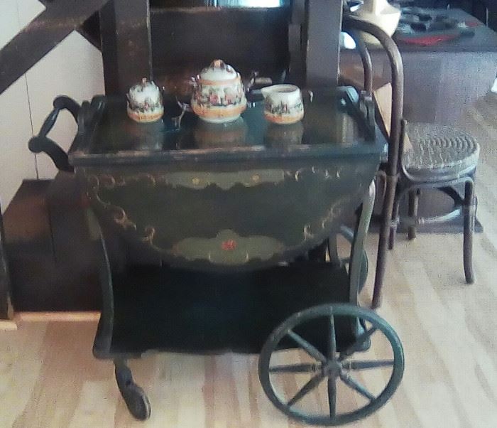 Tole painted vintage tea cart