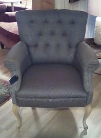 vintage chair with blue/white dot fabric