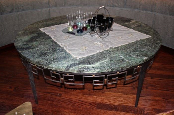 Round Marble Top Coffee Table with Serving Pieces