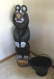 Wooden carved bear , coal bucket. 