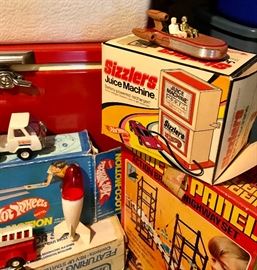 Vintage Star Wars figures in Land Speeder Vehicle . Vintage Hot wheels loco-motion toy Tonka trucks and more .. 