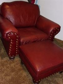 Leather nail head trim chair and ottoman