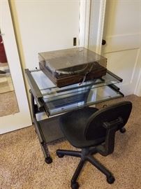 small glass computer desk, turn table