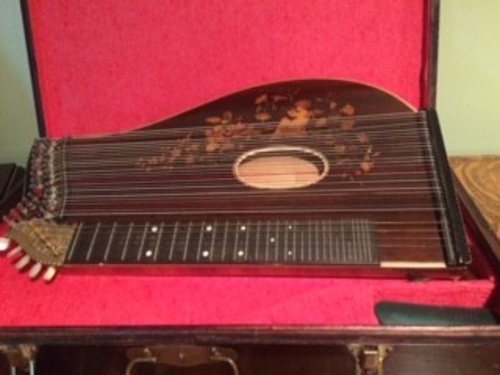  vintage zither with original wooden case