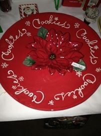 Christmas plate; poinsettia bowl