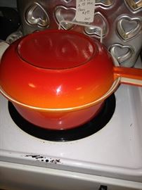 Vintage collectible orange Descoware cast iron enamelware cookware