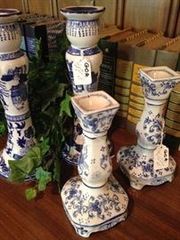 Blue & white candle holders