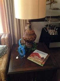 End table; large lamp
