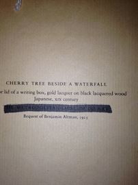 "Cherry Tree Beside a Waterfall" - lid of a writing box, gold lacquer on black lacquered wood - 19th century