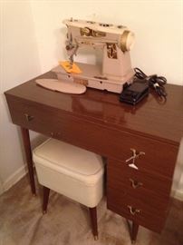 Singer sewing machine; sewing machine stool