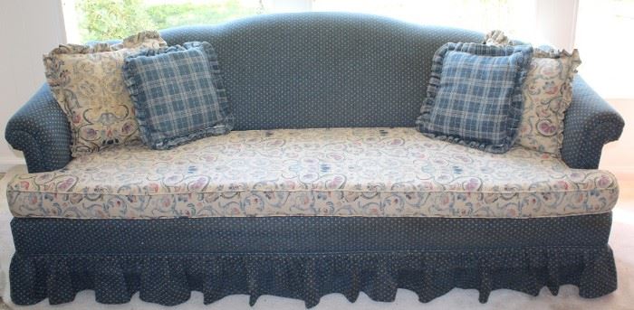 Periwinkle Blue Print Sofa with matching pillows