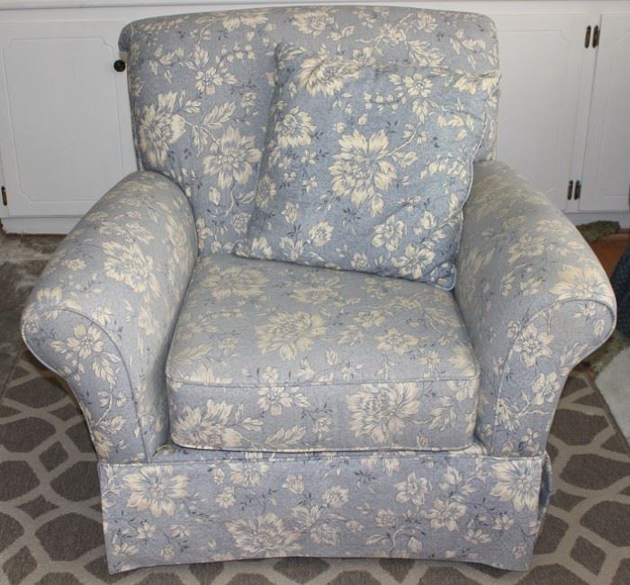 Alan White Blue & White Floral Easy Chair with Matching Pillow (1 of 2 shown)