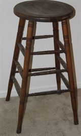 Antique Tall Stool with Turned Spindle Stretchers