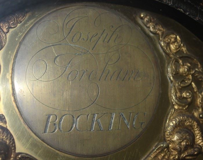 Brass Signature Plate of the Joseph Fordham, Bocking, a George III Antique Longcase Clock