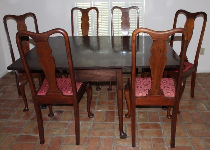 Antique 19th Century Queen Anne Cabriole  Gate-Leg (4) Table shown with (6) 20th Century Cherry Queen Anne Side Chairs.