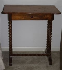 Antique Bobbin  Turned Leg Tea/SideTable with Single Drawer(Hand dovetailed front and Mortise tenon back)(26"H x 26"W x 16.5"D)