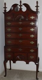 Kendall Queen Anne Full Bonnet Top Cherry Wood Highboy  Dresser. Timeless elegance  in genuine antique style artistry. (80"H x 37"W x 20"D)