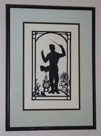 Large  Framed Hand  Cut  Orchestra Conductor Silhouette Art Work signed by Artist J. Rudisill 1983