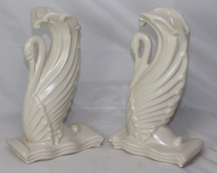 Heagar Pottery  White Mid-Century Tall Swan Vases