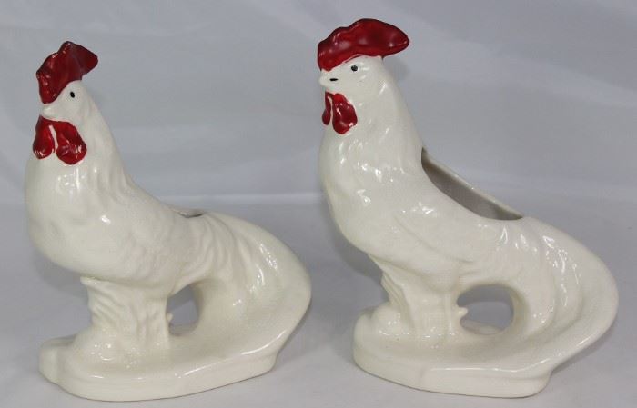 Vintage Pottery "Leghorn Rooster" Vases (8"H x 7"W)