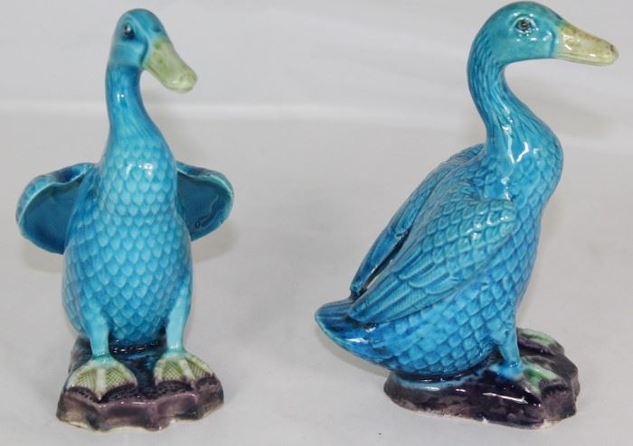 Majolica Glazed Teal Blue Ducks
