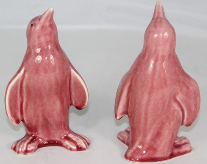 Mid-Century Pair of Pink Pottery Penguins 