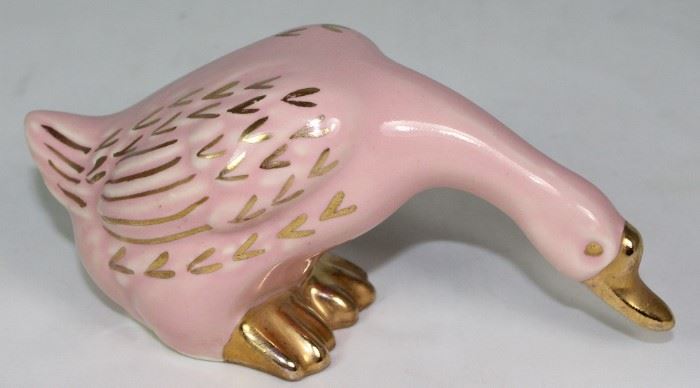 Mid-Century Pink Goose with Gold Trim