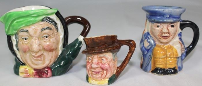Royal Doulton  "Saircy Gamp" Small Toby Mug, Lancaster England 1.5" Miniature Toby and a Genuine Staffordshire Shorter & Sons Small Toby