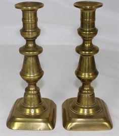 Antique Solid Brass Candlesticks w/Ejection Rod.  Pair (8.25"H)