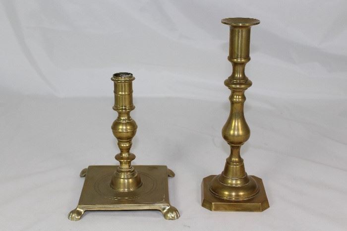 Antique Solid Brass (6.25")Candlestick on a 4" Square Footed base.  Missing Ejection Rod. Vintage Solid Brass Candlestick (9.25"H)