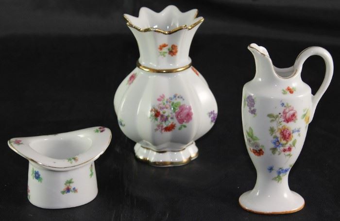 Floral Top Hat, Made in Japan and small Floral Vases