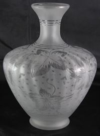 Vintage Cameo Glass Leaf & Vine Pattern Bulbous Vase (11.5" H x 8.5"D)
