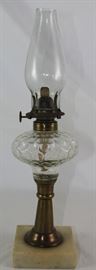 Antique Marble Base Brass Oil Lamp with Glass Inverted Dot Font (14"H)