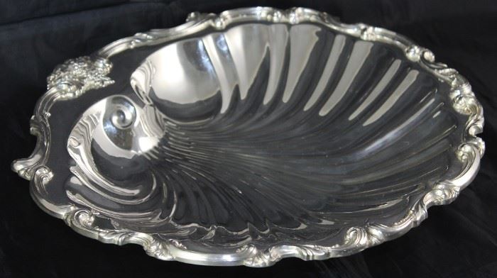 Electroplated Silver over Copper 15" Footed Clam Shell Serving Dish