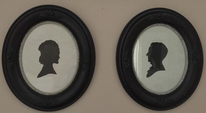 Pair RARE Victorian Ebonized  Oval Frames (8"x10") with  Handcut Silhouettes