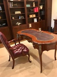 kidney-shape desk & leather desk chair