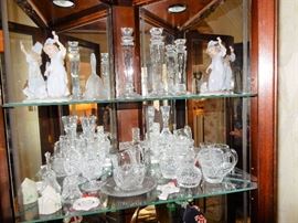 Cut glass items and statues