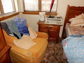Bedroom # 2, with Blankets, Quilts, Purses, Perfumes, Clothing, Vintage Shoe brushes, IBM Typewriter, TV, 2 Dressers, Night table, FILLED