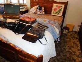 Bedroom # 2, with Blankets, Quilts, Purses, Perfumes, Clothing, Vintage Shoe brushes, IBM Typewriter, TV, 2 Dressers, Night table, FILLED