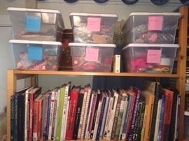 sewing items and garden books