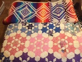 Pendleton blanket and vintage quilt