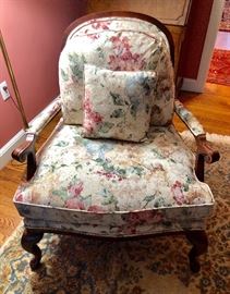 Overstuffed armchairs with wood back