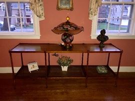 Bamboo style table with caned bottom