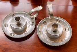 Vintage Buenilum hand wrought chamber stick pair