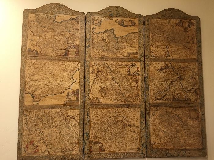 Oversized screen with antique maps